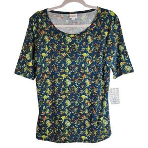 NEW LuLaRoe LLR Gigi Blue Green Floral Short Sleeve Tee Sz XL Simply Comfortable